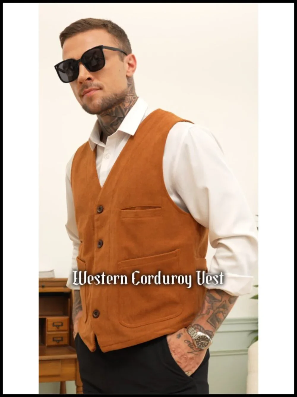 Men's Faux Leather Cowboy Western Vest Formal Suit Vest